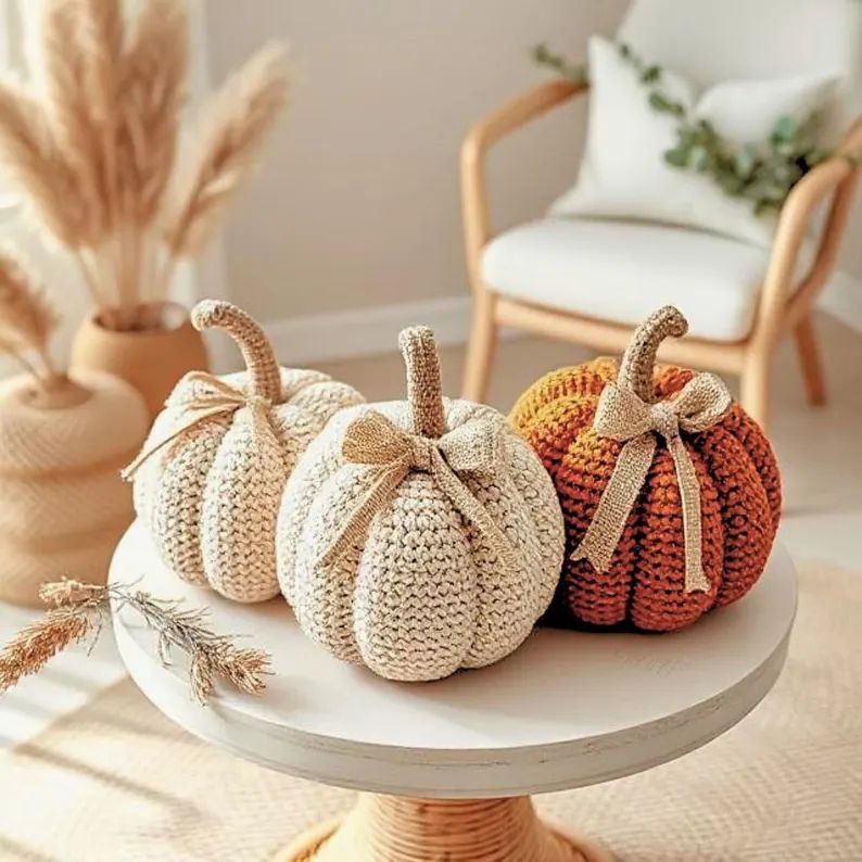 Textured Crochet Pumpkin Trio – Modern Fall Home Decor Pattern PDF
