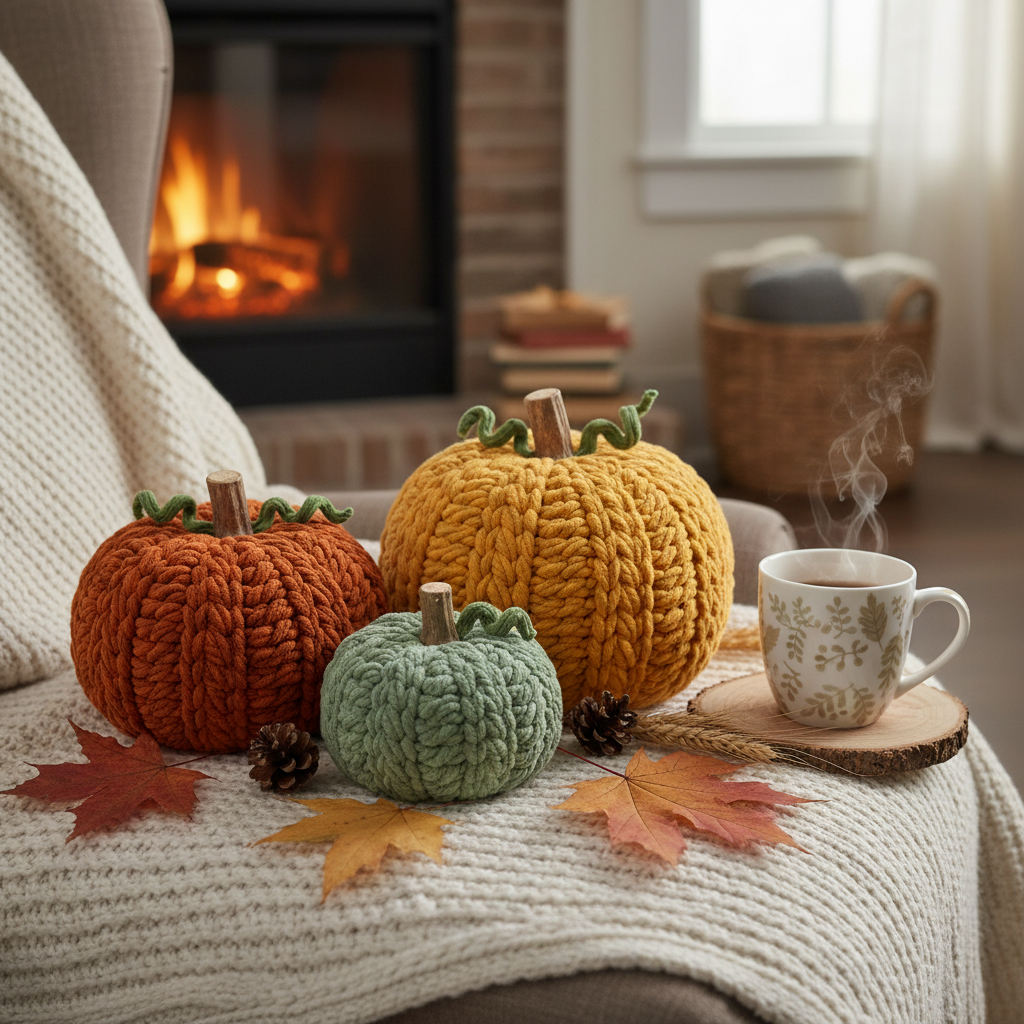 Textured Crochet Pumpkin Trio – Modern Fall Home Decor Pattern PDF